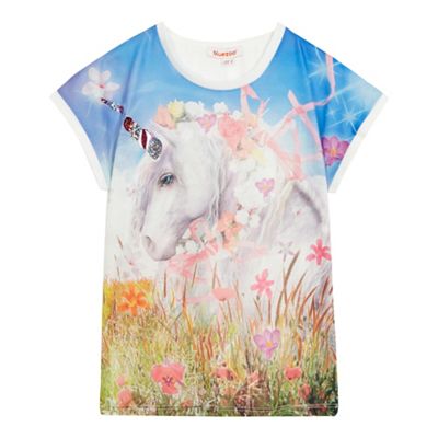 bluezoo Girls' multi-coloured unicorn print t-shirt